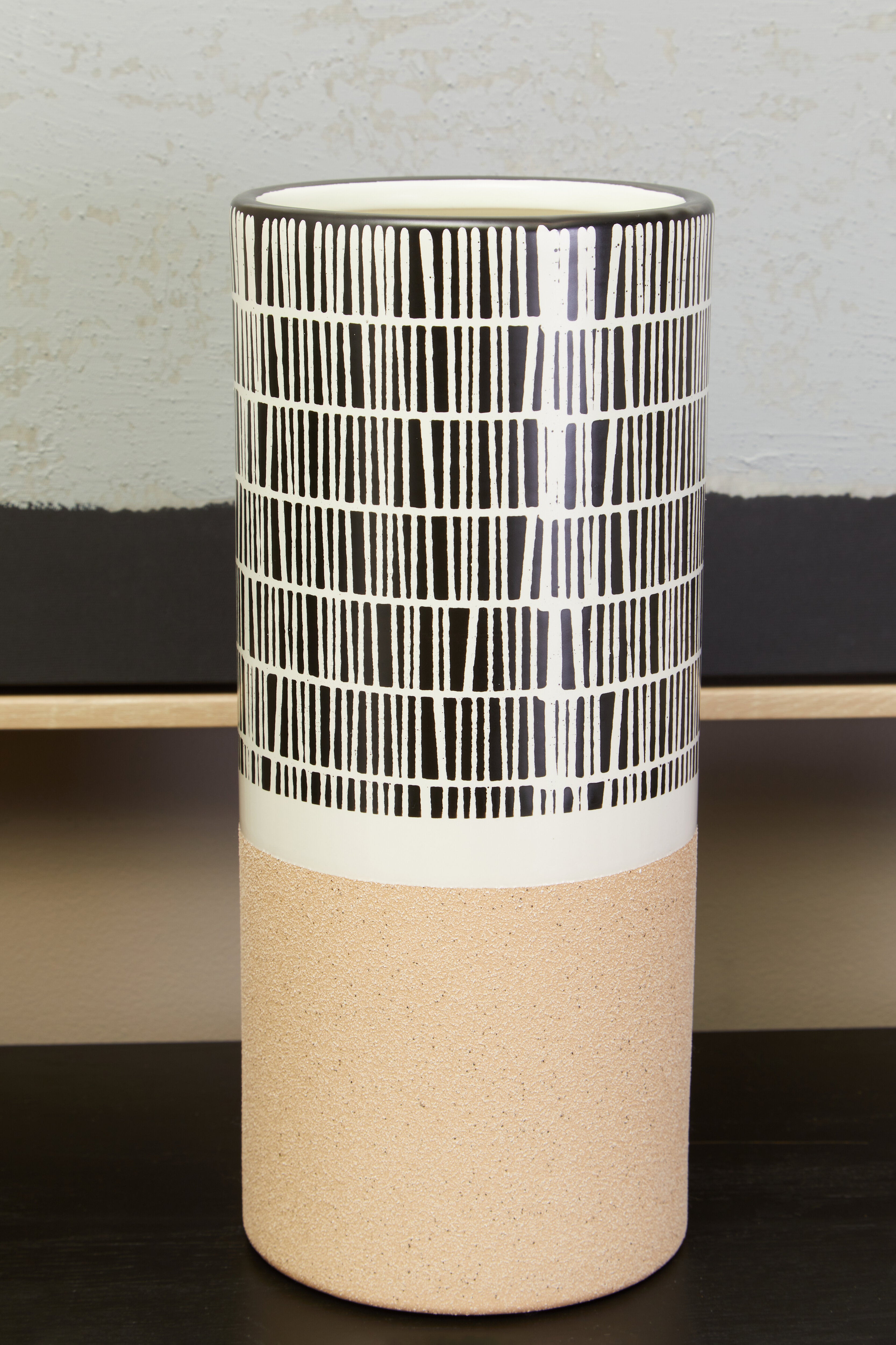 Carlo Natural Black & White Striped Vase | Small